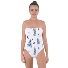 Christmas Trees And Bullfinches Tie Back One Piece Swimsuit by SychEva