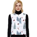 Christmas Trees And Bullfinches Women s Short Button Up Puffer Vest View1