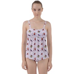 Bullfinches Sit On Branches Twist Front Tankini Set by SychEva