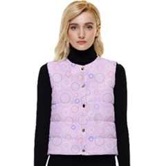 Multicolored Circles On A Pink Background Women s Short Button Up Puffer Vest by SychEva