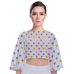 Small Multicolored Hearts Tie Back Butterfly Sleeve Chiffon Top by SychEva