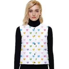 Small Multicolored Hearts Women s Short Button Up Puffer Vest by SychEva