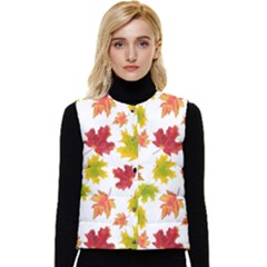 Bright Autumn Leaves Women s Short Button Up Puffer Vest by SychEva
