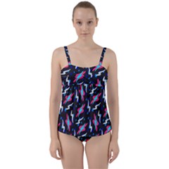 Abstract 80s Shape Pattern Twist Front Tankini Set by coxoas