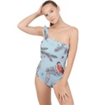 Christmas birds Frilly One Shoulder Swimsuit