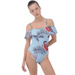 Christmas birds Frill Detail One Piece Swimsuit