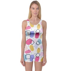 Abstract Multicolored Shapes One Piece Boyleg Swimsuit by SychEva