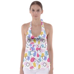 Abstract Multicolored Shapes Babydoll Tankini Top by SychEva