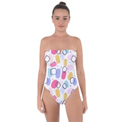 Abstract Multicolored Shapes Tie Back One Piece Swimsuit by SychEva