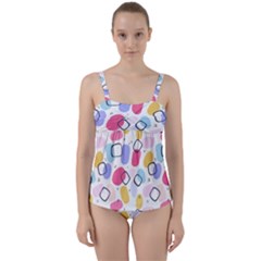 Abstract Multicolored Shapes Twist Front Tankini Set by SychEva