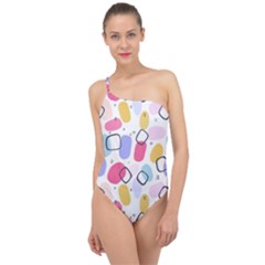 Abstract Multicolored Shapes Classic One Shoulder Swimsuit by SychEva