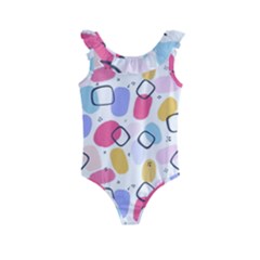 Abstract Multicolored Shapes Kids  Frill Swimsuit by SychEva