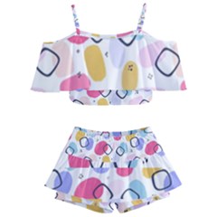 Abstract Multicolored Shapes Kids  Off Shoulder Skirt Bikini by SychEva