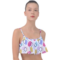 Abstract Multicolored Shapes Frill Bikini Top by SychEva