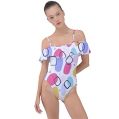 Abstract Multicolored Shapes Frill Detail One Piece Swimsuit by SychEva