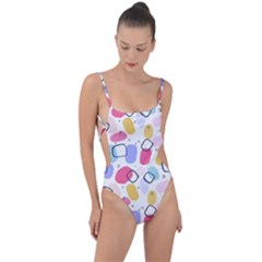 Abstract Multicolored Shapes Tie Strap One Piece Swimsuit by SychEva