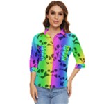 Rainbow Skull Collection Women s Quarter Sleeve Pocket Shirt
