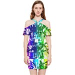 Rainbow Graffiti Shoulder Frill Bodycon Summer Dress