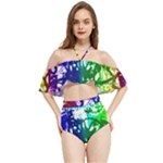 Rainbow Graffiti Halter Flowy Bikini Set 
