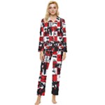 Emo Checker Graffiti Womens  Long Sleeve Pocket Pajamas Set