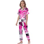 Pink Star Splatter Kids  Satin Short Sleeve Pajamas Set