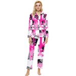 Pink Star Splatter Womens  Long Sleeve Pocket Pajamas Set