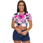 Pink Star Splatter Side Button Cropped Tee