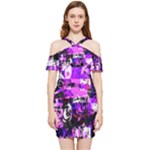 Purple Graffiti Shoulder Frill Bodycon Summer Dress