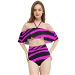 Pink Zebra Halter Flowy Bikini Set 