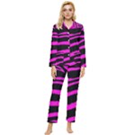 Pink Zebra Womens  Long Sleeve Velvet Pocket Pajamas Set