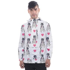 Little Husky With Hearts Men s Front Pocket Pullover Windbreaker by SychEva