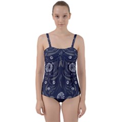 Folk Flowers Print Floral Pattern Ethnic Art Twist Front Tankini Set by Eskimos