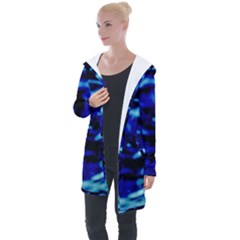 Blue Waves Abstract Series No8 Longline Hooded Cardigan by DimitriosArt