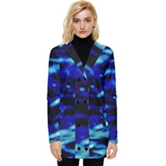 Blue Waves Abstract Series No8 Button Up Hooded Coat  by DimitriosArt