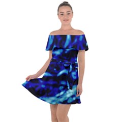 Blue Waves Abstract Series No8 Off Shoulder Velour Dress by DimitriosArt