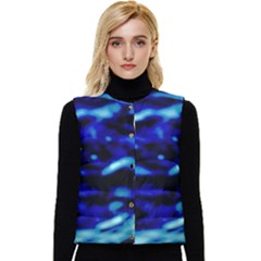 Blue Waves Abstract Series No8 Women s Short Button Up Puffer Vest by DimitriosArt