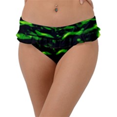 Green  Waves Abstract Series No3 Frill Bikini Bottom by DimitriosArt