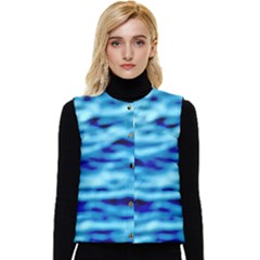 Blue Waves Abstract Series No4 Women s Short Button Up Puffer Vest by DimitriosArt