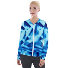 Blue Abstract 2 Velvet Zip Up Jacket by DimitriosArt