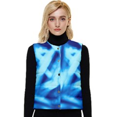 Blue Abstract 2 Women s Short Button Up Puffer Vest by DimitriosArt