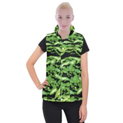 Green  Waves Abstract Series No11 Women s Button Up Vest by DimitriosArt