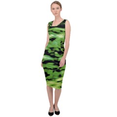 Green  Waves Abstract Series No11 Sleeveless Pencil Dress by DimitriosArt