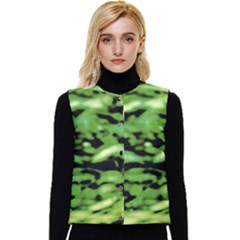 Green  Waves Abstract Series No11 Women s Short Button Up Puffer Vest by DimitriosArt