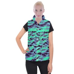 Green  Waves Abstract Series No6 Women s Button Up Vest by DimitriosArt