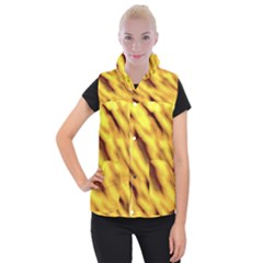 Yellow  Waves Abstract Series No8 Women s Button Up Vest by DimitriosArt