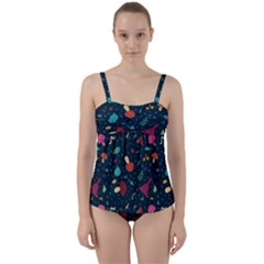 Bright Mushrooms Twist Front Tankini Set by SychEva