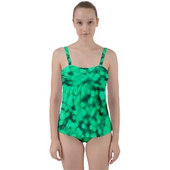 Light Reflections Abstract No10 Green Twist Front Tankini Set by DimitriosArt