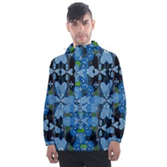 Rare Excotic Blue Flowers In The Forest Of Calm And Peace Men s Front Pocket Pullover Windbreaker by pepitasart