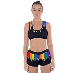Gay Pride Flag Rainbow Drip On Black Blank Black For Designs Racerback Boyleg Bikini Set by VernenInk