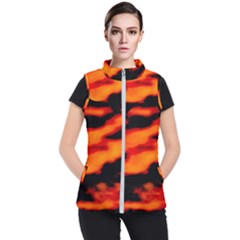 Red  Waves Abstract Series No13 Women s Puffer Vest by DimitriosArt